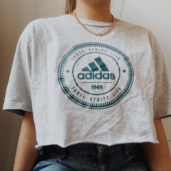 adidas Tops - rare cropped adidas gray tee ✧
